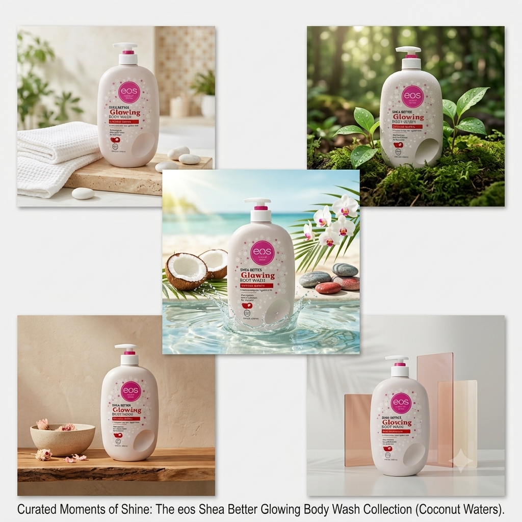 EOS Shea Better Glowing Body Wash 1000ml with Coconut Water, Goat's Milk & Shea Butter – Moisturizing Daily Body Cleanser for Soft, Smooth & Fresh-Looking Skin