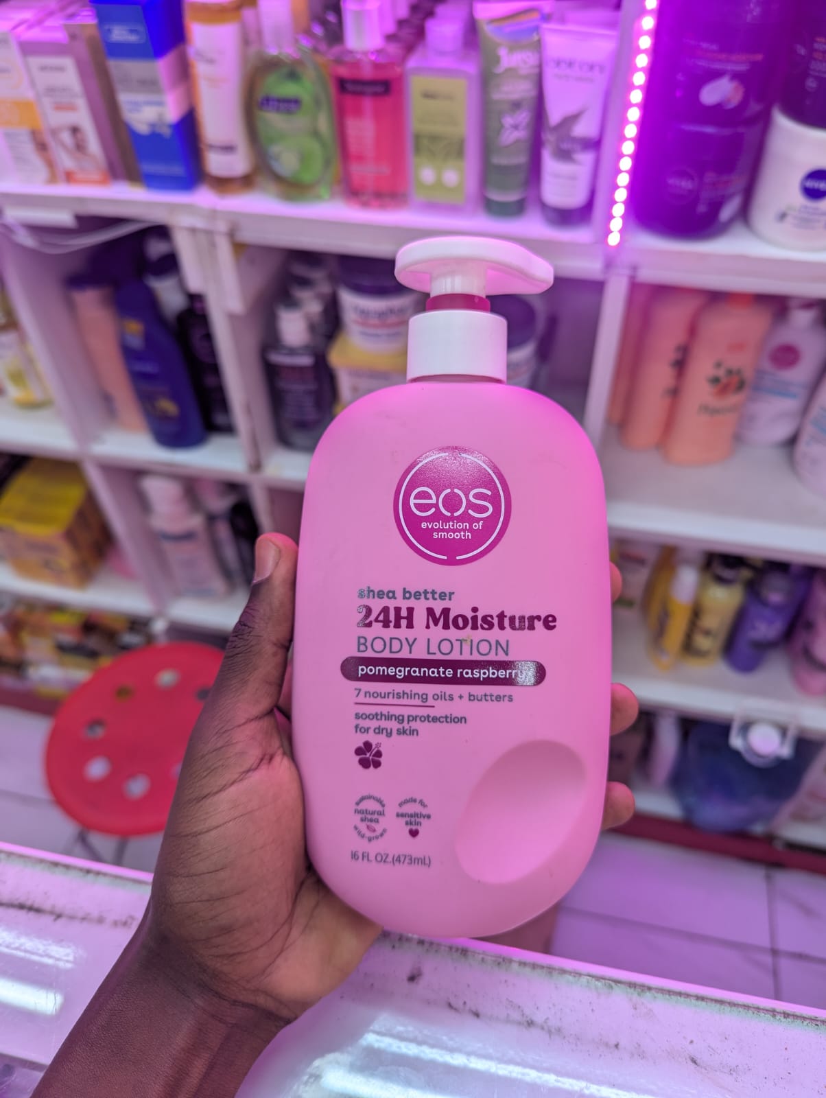 Eos Shea Better Body Lotion Pomegranate Raspberry, 24-Hour Moisture Skin Care, Lightweight & Non-Greasy, Natural Shea, Vegan-473ml