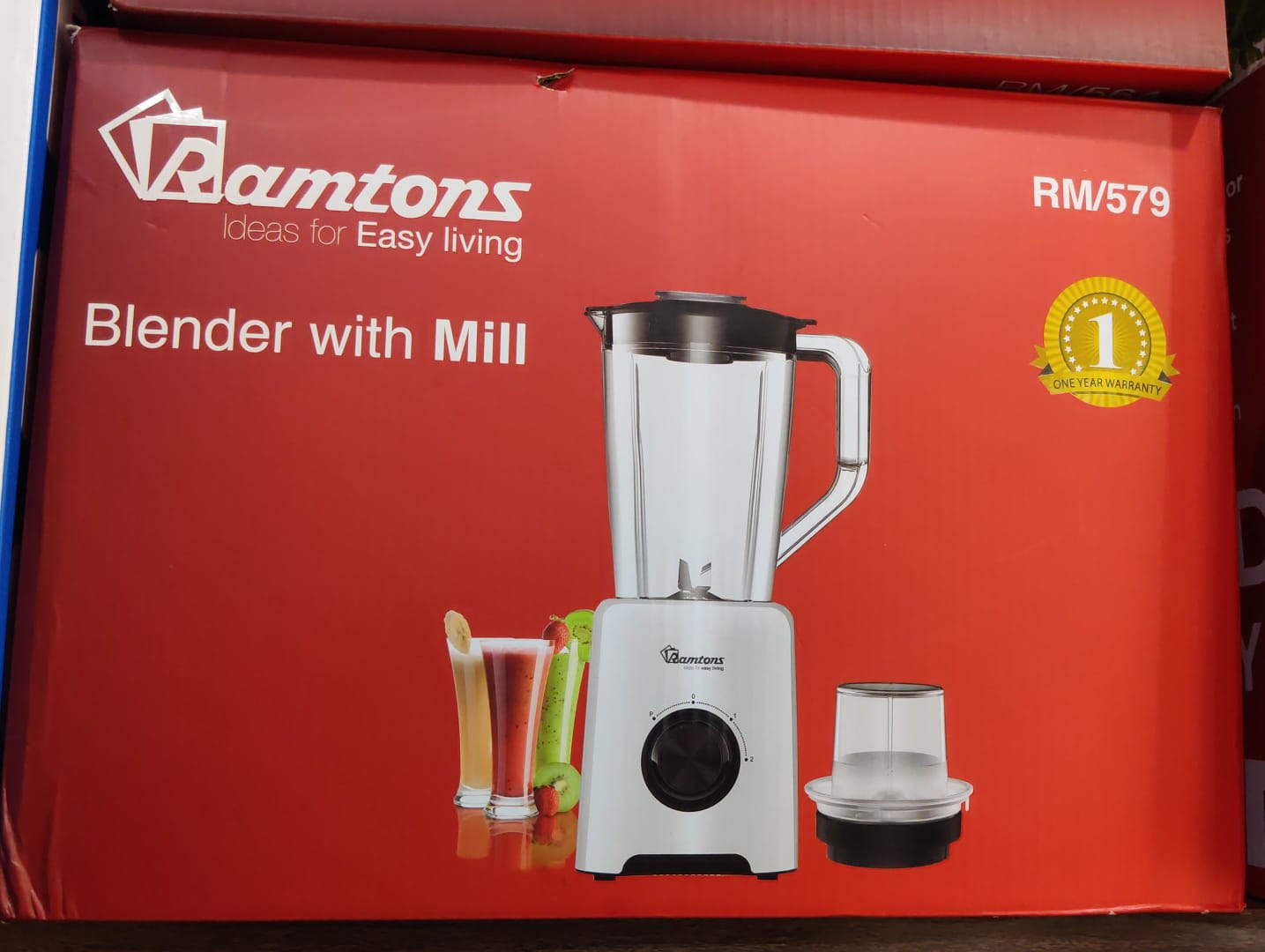 Ramtons Blender RM579 with Mill 1.5L 500W | Ice Crushing Blender & Grinder | 2-Speed + Pulse Control | Stainless Steel Blades | Safety Lock System | Smoothie Maker for Home Use