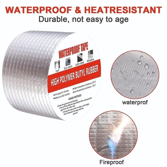 High Polymer Butyl Rubber Waterproof Tape - 5cm x 10m Leak Repair Tape for Roof, Pipe & Window