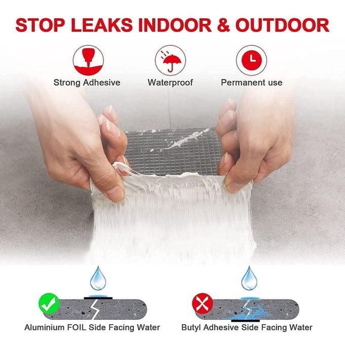 High Polymer Butyl Rubber Waterproof Tape - 5cm x 10m Leak Repair Tape for Roof, Pipe & Window