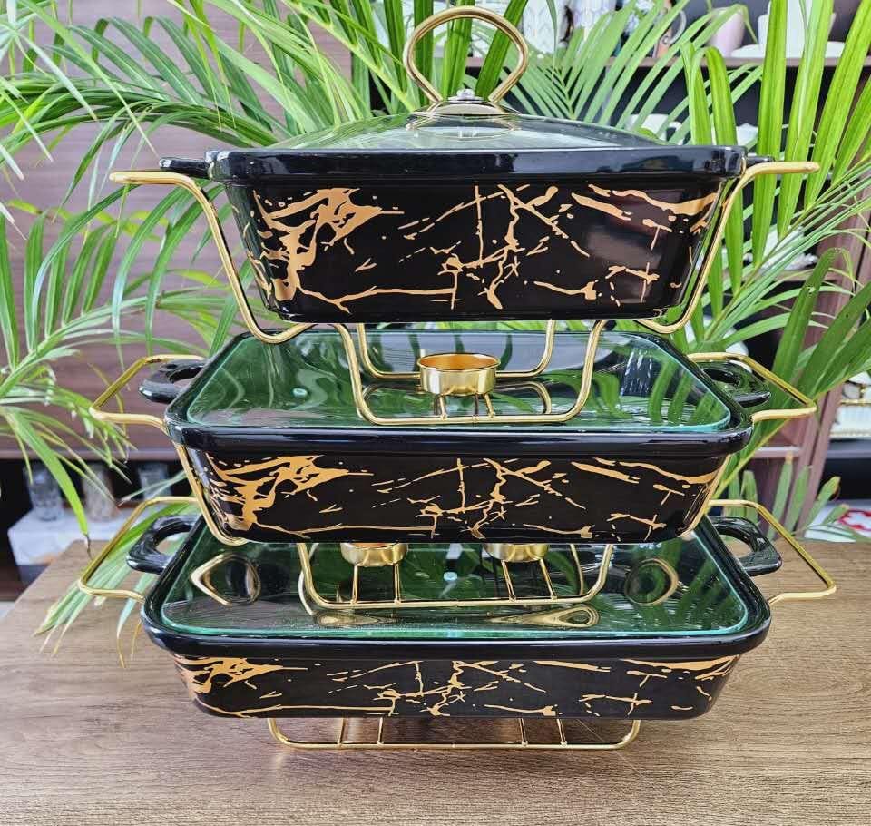 3Pcs Quality Ceramic Chaffing Dishes Food Warmer