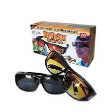 2-Piece HD Vision Day & Night Wrap-Around Sunglasses - Fit-Over Design for Prescription Glasses, Anti-Glare Polarized Lenses for Driving