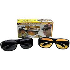 2-Piece HD Vision Day & Night Wrap-Around Sunglasses - Fit-Over Design for Prescription Glasses, Anti-Glare Polarized Lenses for Driving