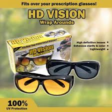 2-Piece HD Vision Day & Night Wrap-Around Sunglasses - Fit-Over Design for Prescription Glasses, Anti-Glare Polarized Lenses for Driving