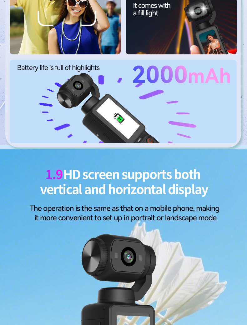 1080P HD Portable Pocket Camera Mini Digital Video Camera,1.9‑Inch Screen Action Camera for Riding Travel Outdoor Recording