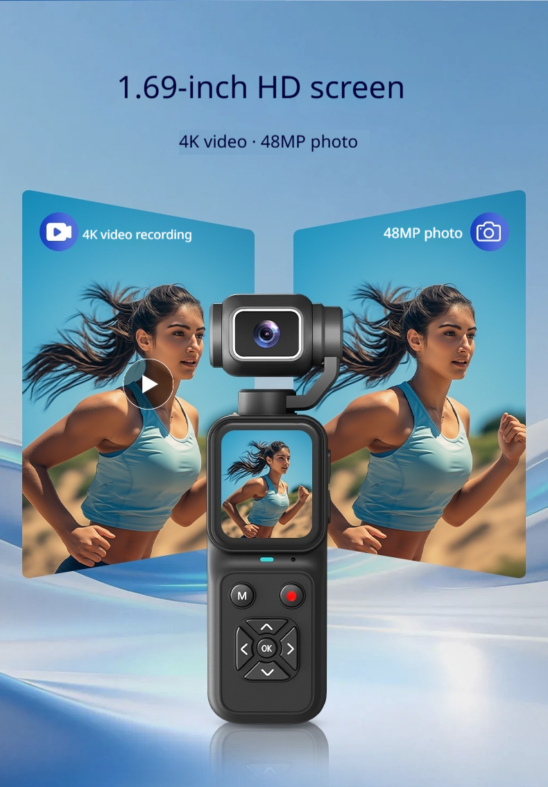 4K HD Pocket Handheld Camera,180° Rotatable Lens Mini Vlog Camera,EIS Anti‑Shake Portable Digital Video Camera for Travel Outdoor