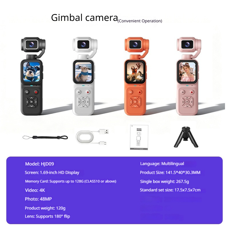 4K HD Pocket Handheld Camera,180° Rotatable Lens Mini Vlog Camera,EIS Anti‑Shake Portable Digital Video Camera for Travel Outdoor