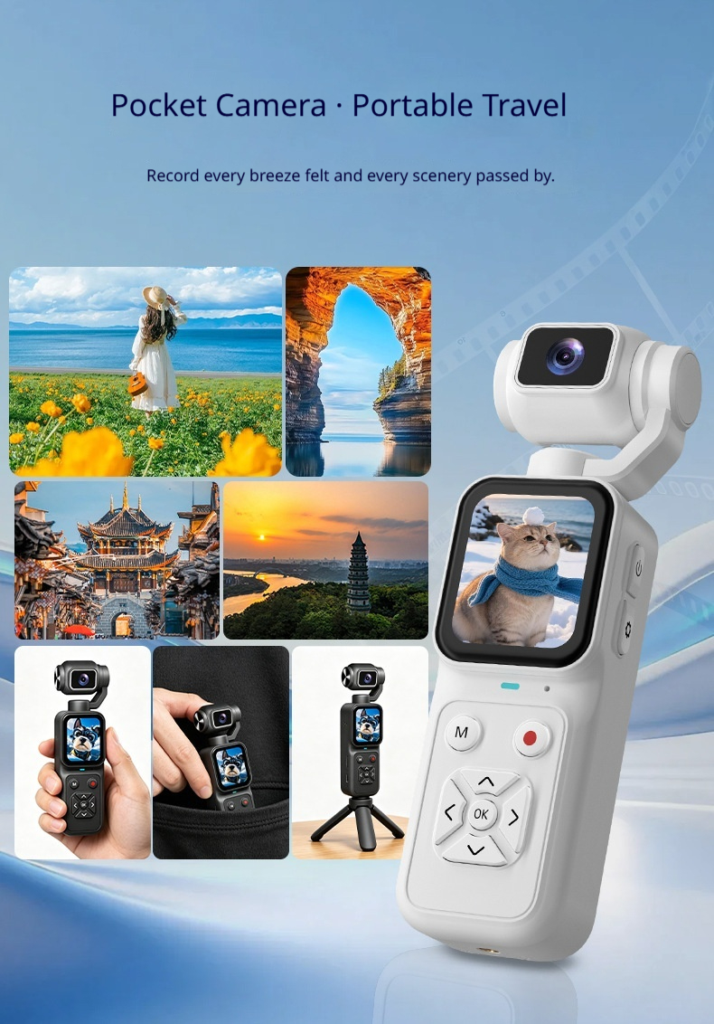 4K HD Pocket Handheld Camera,180° Rotatable Lens Mini Vlog Camera,EIS Anti‑Shake Portable Digital Video Camera for Travel Outdoor