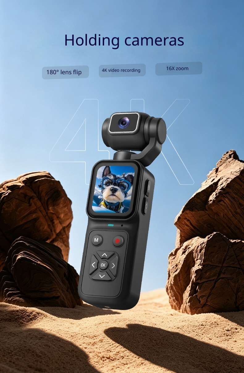 4K HD Pocket Handheld Camera,180° Rotatable Lens Mini Vlog Camera,EIS Anti‑Shake Portable Digital Video Camera for Travel Outdoor