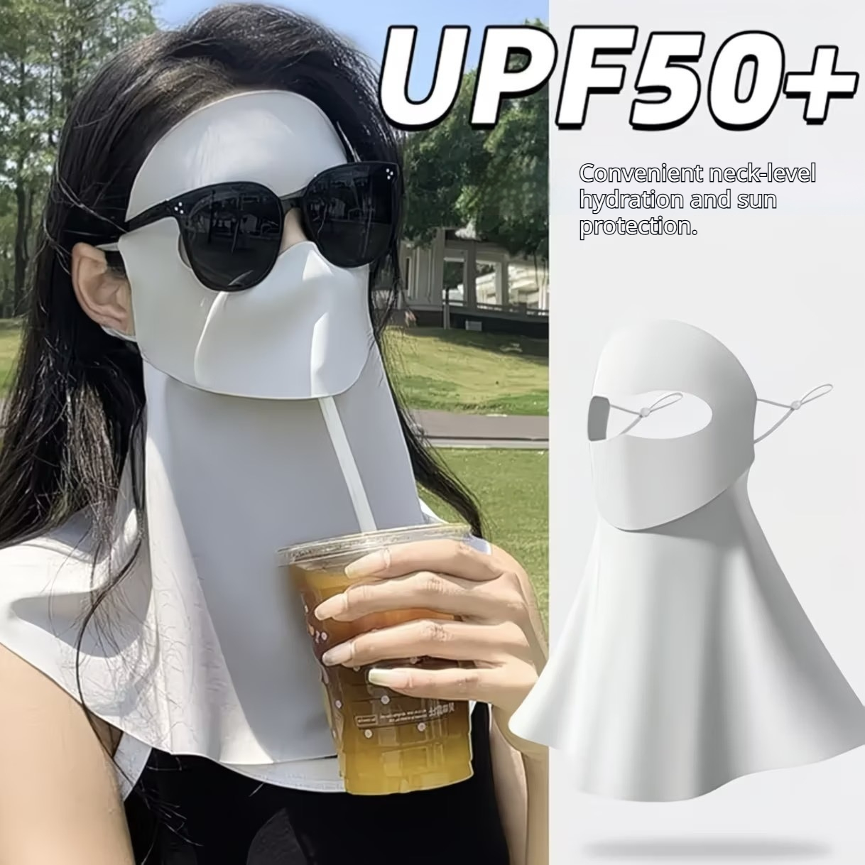 UPF50+ Ice Silk Sun Protection Face Cover, 3D Stereo Neck Gaiter Mask With Breathable Holes, Anti-UV Outdoor Cycling Driving Face Cover for Women |1Pc