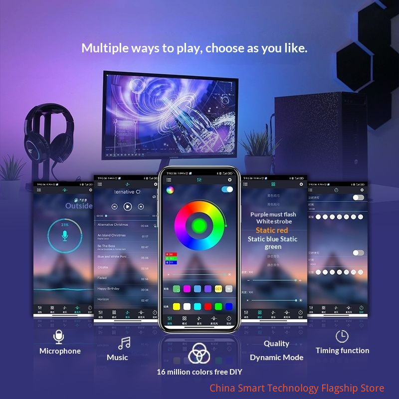 【 Bluetooth APP Version 】 USB interface intelligent APP controls RGB LED light strip, 5V low-voltage self-adhesive, game table music synchronous color changing light strip, TV backlight,