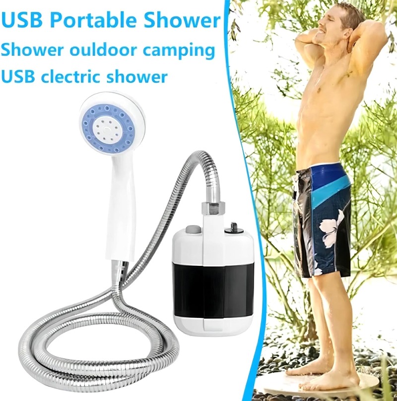 Smart Shower Portable USB Rechargeable Electric Shower Kit with 150cm Metal Shower Nozzle Hose, Outdoor Camping Shower Pump, RV, Dormitory, USB Rechargeable Electric Shower Pump