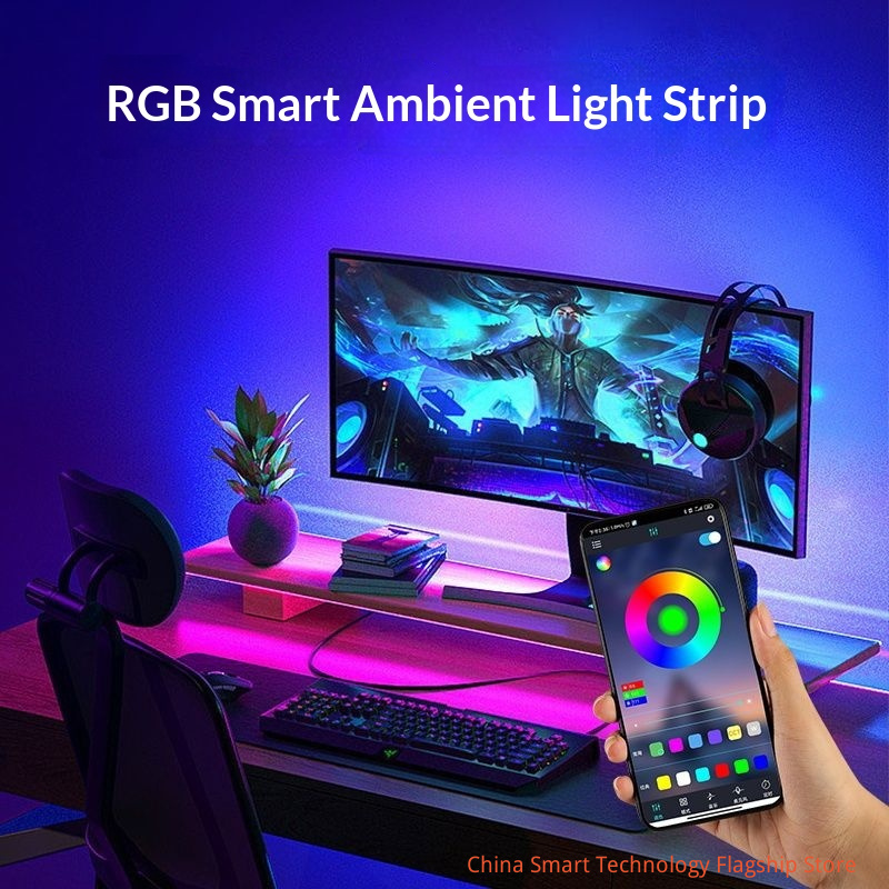 【 Bluetooth APP Version 】 USB interface intelligent APP controls RGB LED light strip, 5V low-voltage self-adhesive, game table music synchronous color changing light strip, TV backlight,