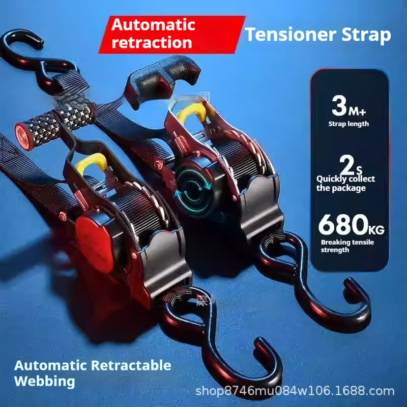 Auto Retractable Ratchet Tie Down Straps, High Tensile Polyester Cargo Lashing Straps with 680KG Break Strength, Quick Retraction for Truck, ATV, Trailer