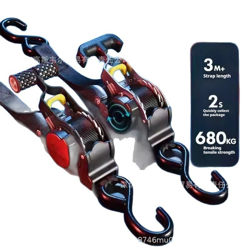 Auto Retractable Ratchet Tie Down Straps, High Tensile Polyester Cargo Lashing Straps with 680KG Break Strength, Quick Retraction for Truck, ATV, Trailer