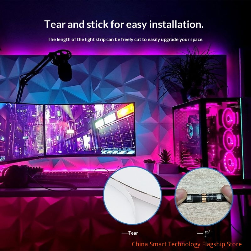 【 Bluetooth APP Version 】 USB interface intelligent APP controls RGB LED light strip, 5V low-voltage self-adhesive, game table music synchronous color changing light strip, TV backlight,