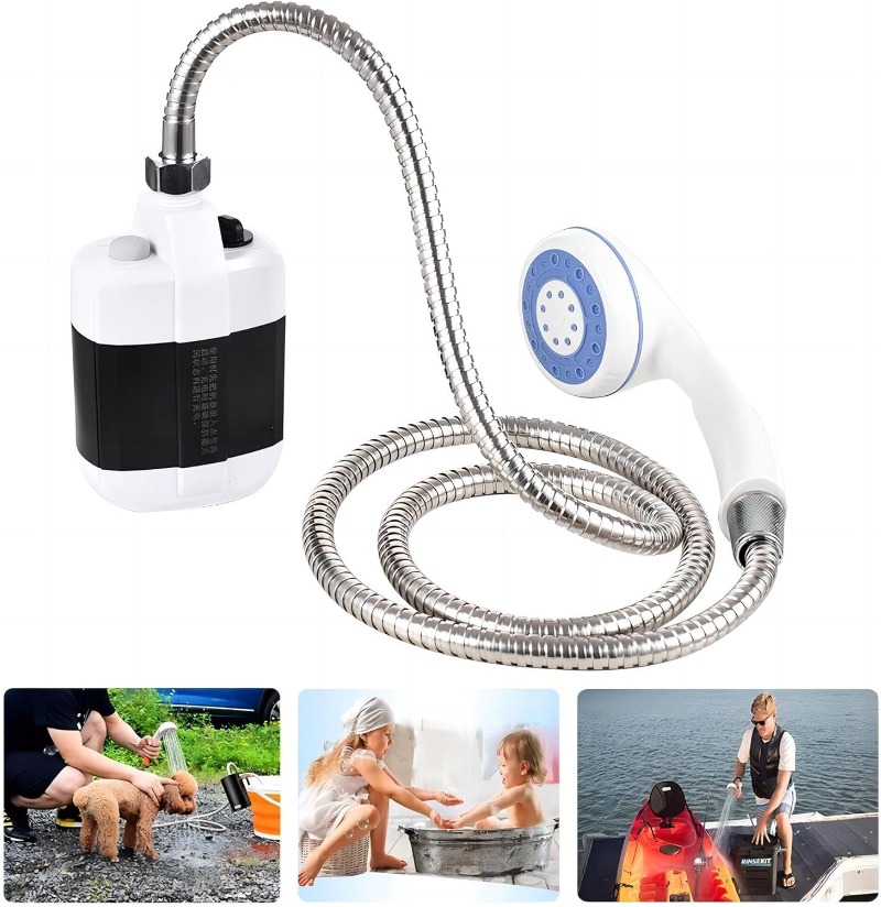 Smart Shower Portable USB Rechargeable Electric Shower Kit with 150cm Metal Shower Nozzle Hose, Outdoor Camping Shower Pump, RV, Dormitory, USB Rechargeable Electric Shower Pump