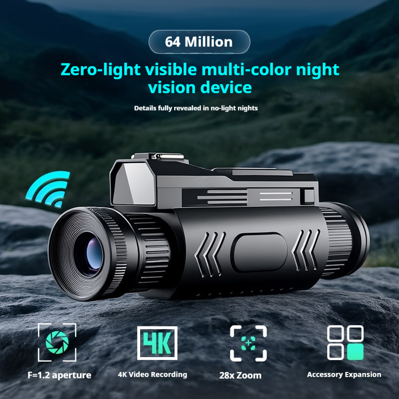 64MP 4K HD Night Vision Monocular, 28X Zoom WiFi Infrared Telescope, Full Color Imaging in Total Darkness, for Outdoor Hunting, Security Patrol & Night Exploration
