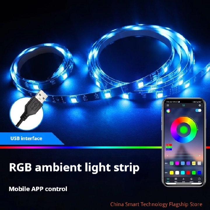 【 Bluetooth APP Version 】 USB interface intelligent APP controls RGB LED light strip, 5V low-voltage self-adhesive, game table music synchronous color changing light strip, TV backlight,