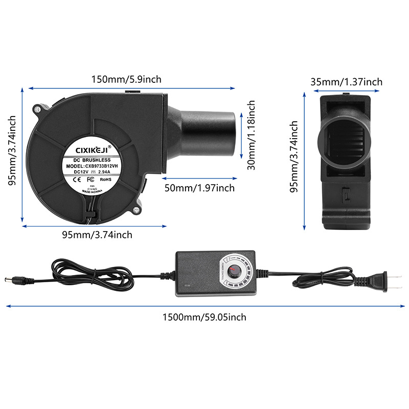 9733 Adjustable Speed Blower, Pure Copper Brushless Motor Turbine Fan, 100-240V Variable Speed 5500 RPM High-speed Air Blower, OEM Supported（British plug）