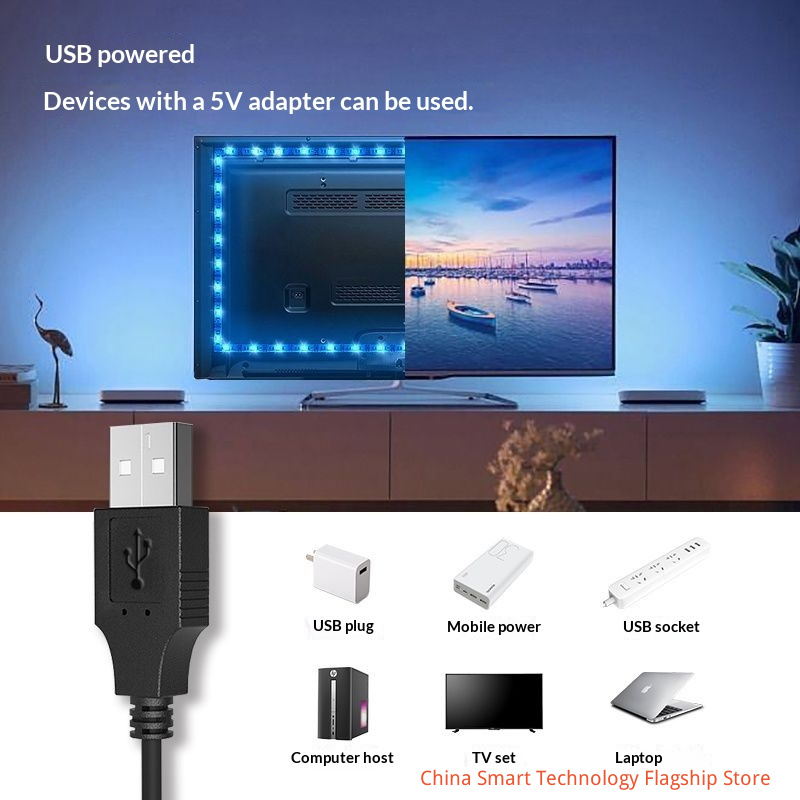 【 Bluetooth APP Version 】 USB interface intelligent APP controls RGB LED light strip, 5V low-voltage self-adhesive, game table music synchronous color changing light strip, TV backlight,