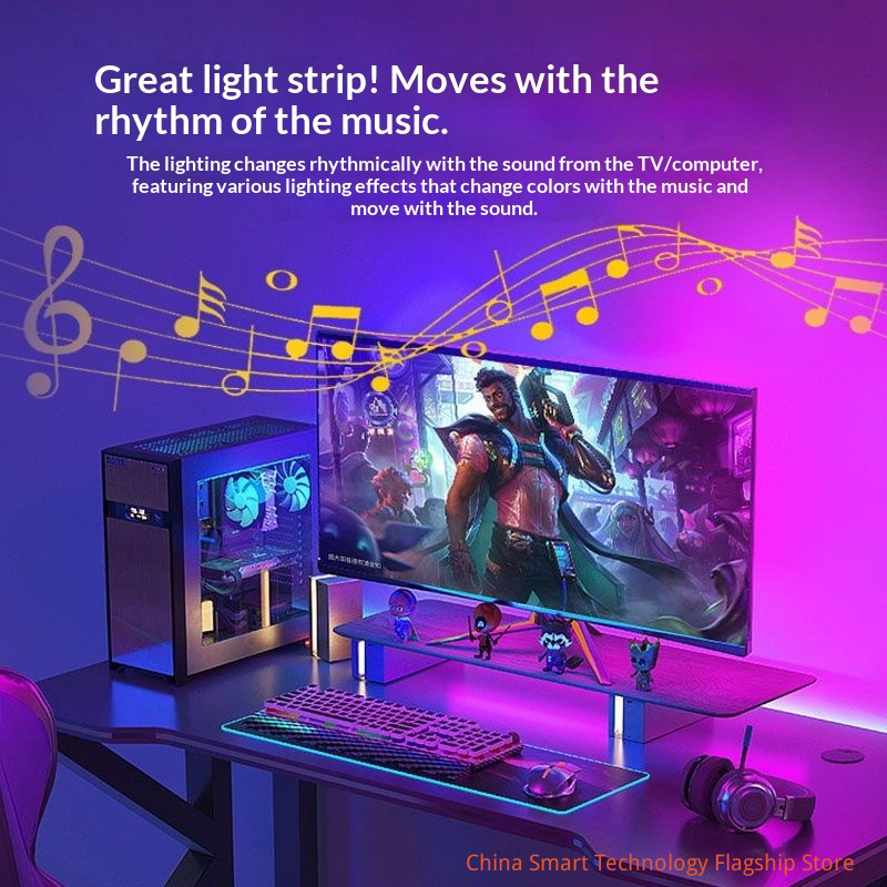 【 Bluetooth APP Version 】 USB interface intelligent APP controls RGB LED light strip, 5V low-voltage self-adhesive, game table music synchronous color changing light strip, TV backlight,