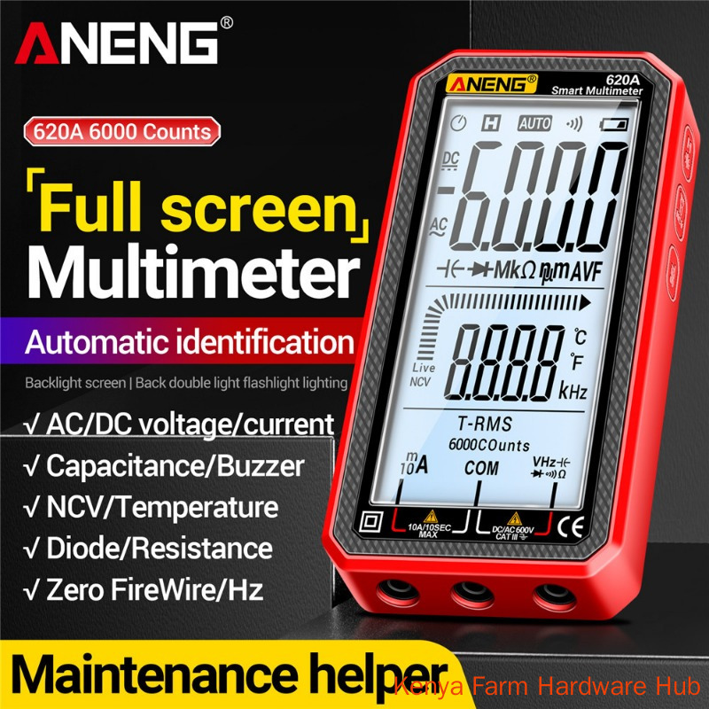 ANENG 620A Full Screen Smart Digital Multimeter, 6000 Counts Auto-identifying NCV Temperature Capacitance Multi-function Electrician Maintenance Meter