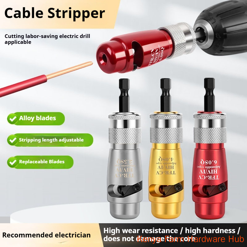 Electric Drill Special Cable Wire Stripper, Adjustable Wire Peeling Tool, Alloy Replaceable Blade Core-safe, Electrician Special Fast Wire Stripping Tool, Multi-spec for Home Decoration & Hydropower