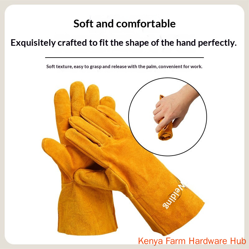 Welding cowhide gloves are wear-resistant, elongated, two-layer soft, heat-resistant, labor protection, and welding protection special welding gloves