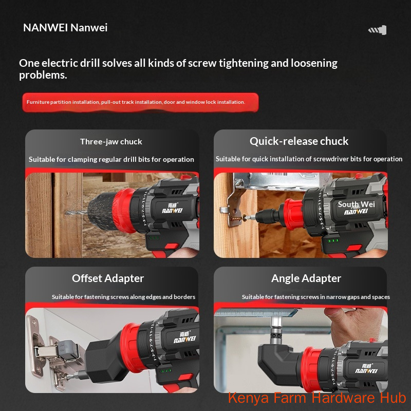 NANWEI Brushless Multi-function Cordless Drill, One-click Quick-change Head One Machine for Multiple Uses, Rechargeable Electric Screwdriver Driver, Household Decoration Drilling & Screwing Power Tool