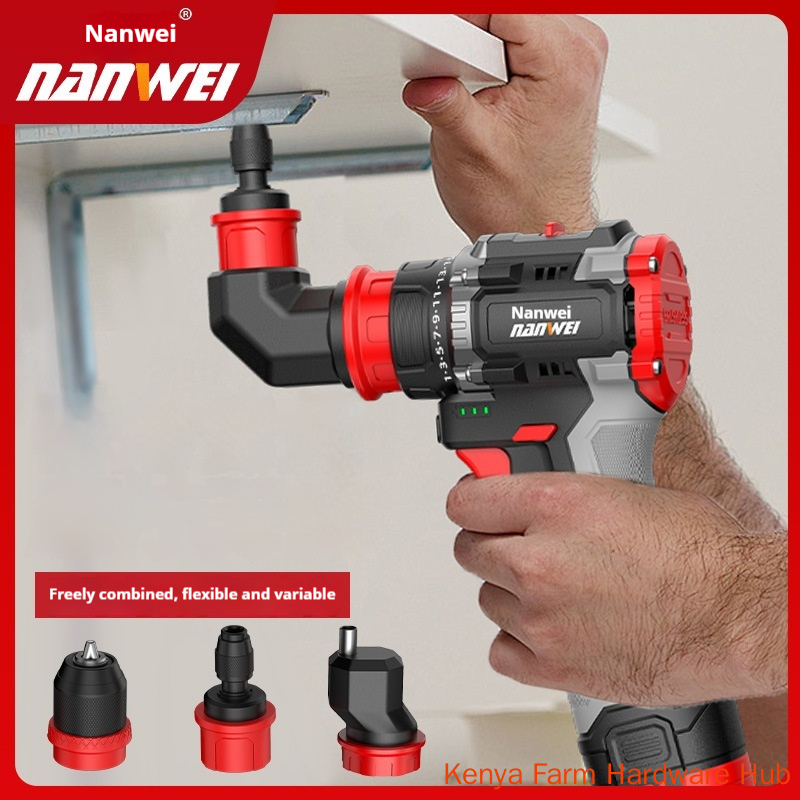 NANWEI Brushless Multi-function Cordless Drill, One-click Quick-change Head One Machine for Multiple Uses, Rechargeable Electric Screwdriver Driver, Household Decoration Drilling & Screwing Power Tool