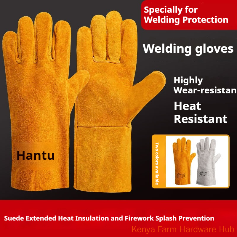 Welding cowhide gloves are wear-resistant, elongated, two-layer soft, heat-resistant, labor protection, and welding protection special welding gloves