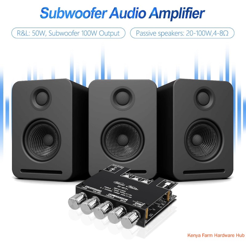 Bluetooth 5.0 Audio Amplifier Board, ZK-MT21 2.1 Channel 50W X 2 +100W Mini Subwoofer Power Amp HiFi Digital Audio Amp Module for Home Speakers (20-100W, 4-8), DC 12-24V, BT AUX Input