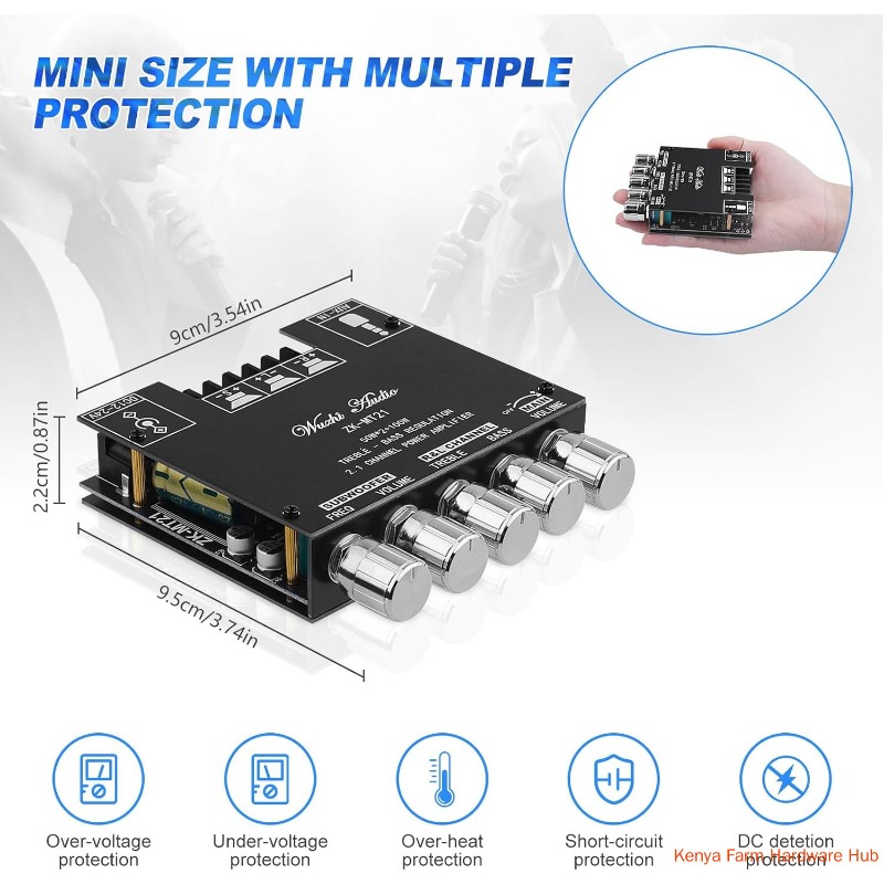 Bluetooth 5.0 Audio Amplifier Board, ZK-MT21 2.1 Channel 50W X 2 +100W Mini Subwoofer Power Amp HiFi Digital Audio Amp Module for Home Speakers (20-100W, 4-8), DC 12-24V, BT AUX Input
