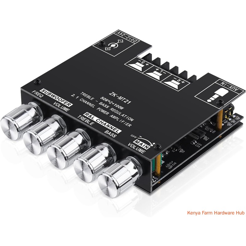 Bluetooth 5.0 Audio Amplifier Board, ZK-MT21 2.1 Channel 50W X 2 +100W Mini Subwoofer Power Amp HiFi Digital Audio Amp Module for Home Speakers (20-100W, 4-8), DC 12-24V, BT AUX Input
