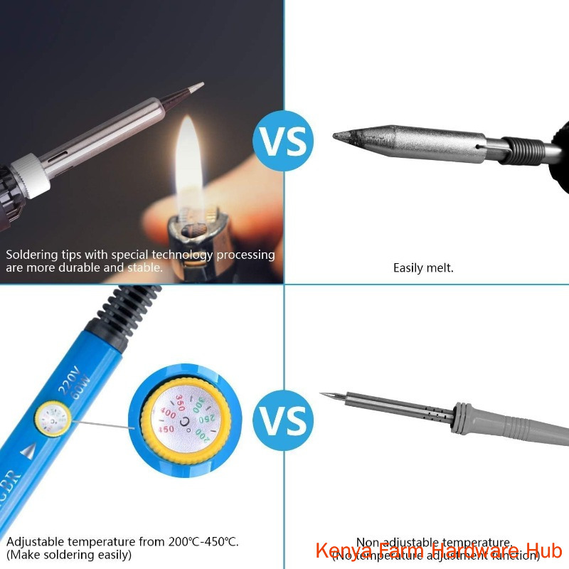 60W Adjustable Temp Soldering Iron Kit, 220V Electronics Welding Tool with Solder Wire, Stand, Desoldering Pump, Carrying Case for Home Repair