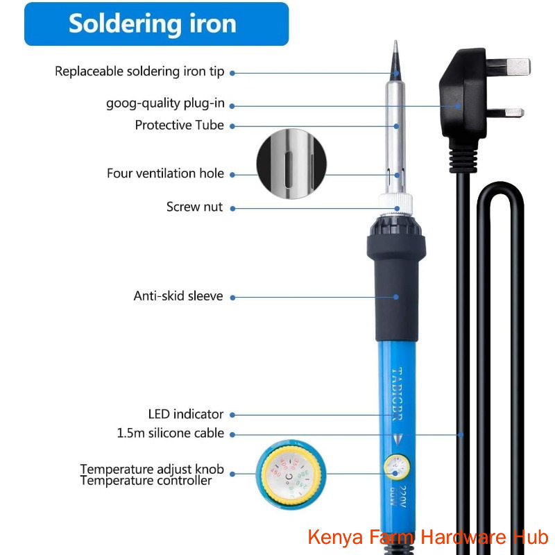 60W Adjustable Temp Soldering Iron Kit, 220V Electronics Welding Tool with Solder Wire, Stand, Desoldering Pump, Carrying Case for Home Repair