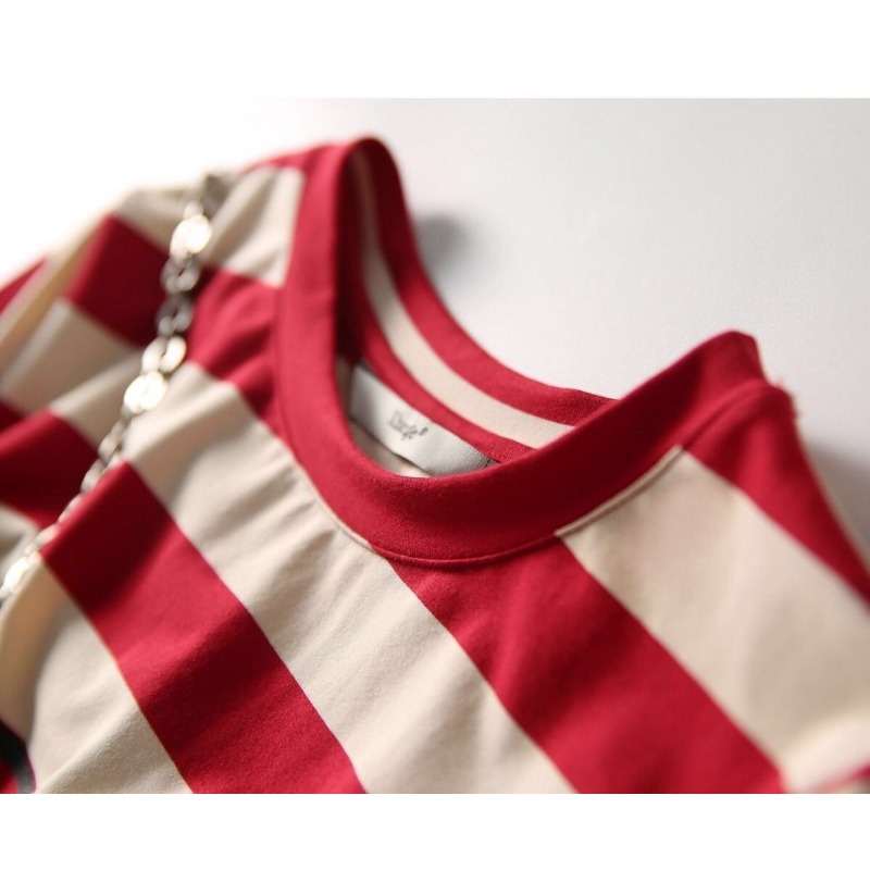 Casual striped letter printed T-shirt dress for summer, loose and slimming, slit straight tube lazy mid length skirt
