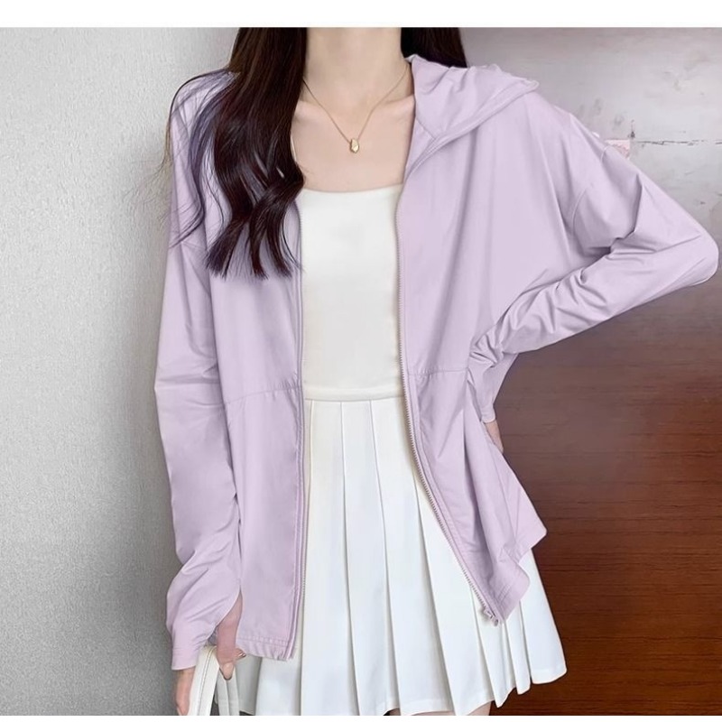 New UPF50+ ice silk sunscreen clothing, hooded, thumb buckle, loose, slim-fitting, breathable, UV-resistant thin jacket