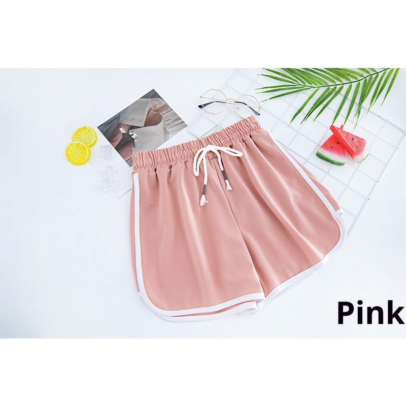 Color blocking sports shorts for women in summer, elastic waistband drawstring for slimming and wide leg A-line home casual running hot pants