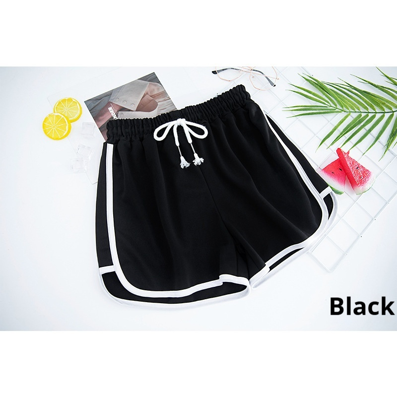 Color blocking sports shorts for women in summer, elastic waistband drawstring for slimming and wide leg A-line home casual running hot pants