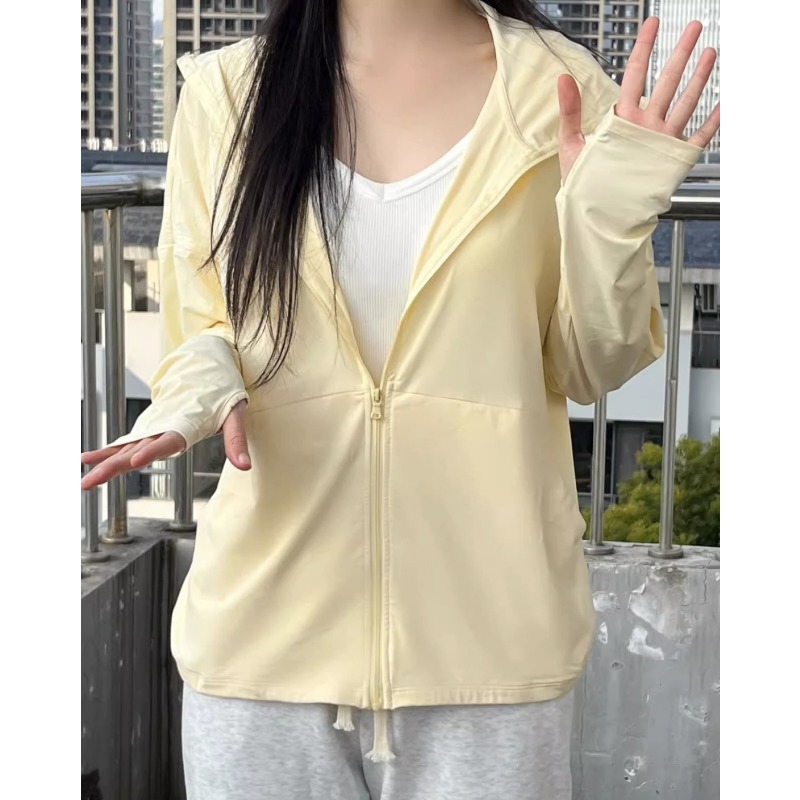 New UPF50+ ice silk sunscreen clothing, hooded, thumb buckle, loose, slim-fitting, breathable, UV-resistant thin jacket