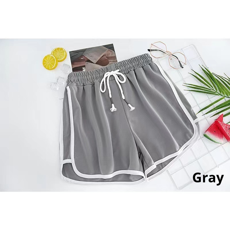 Color blocking sports shorts for women in summer, elastic waistband drawstring for slimming and wide leg A-line home casual running hot pants