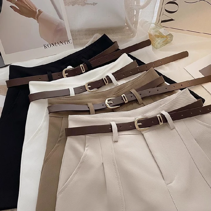 High waisted suit shorts for women to look slim in summer, covering the hips and wide legs. A-line pants come with a belt as a gift for casual commuting hot pants