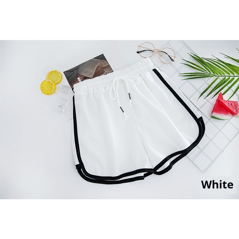Color blocking sports shorts for women in summer, elastic waistband drawstring for slimming and wide leg A-line home casual running hot pants