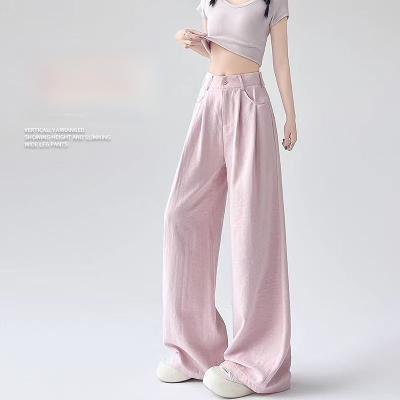New style ice silk denim wide-leg pants, high waist with pleated waistband for a slimming effect, draping and loose fit, floor-length pants