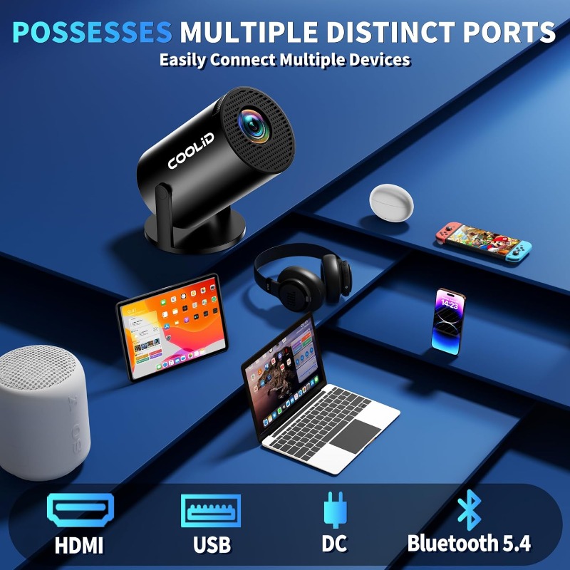 【2026 Upgraded & Android 11.0】Portable Projector Support 4K 1080P with Dual Band 5G WiFi 6 and Bluetooth 5.4 180° Rotatable Auto Keystone Correction Compatible with HDMI/USB/PC