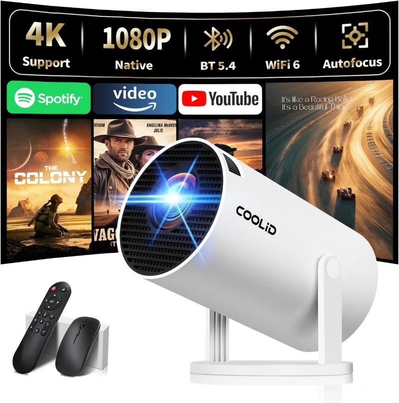 【2026 Upgraded & Android 11.0】Portable Projector Support 4K 1080P with Dual Band 5G WiFi 6 and Bluetooth 5.4 180° Rotatable Auto Keystone Correction Compatible with HDMI/USB/PC