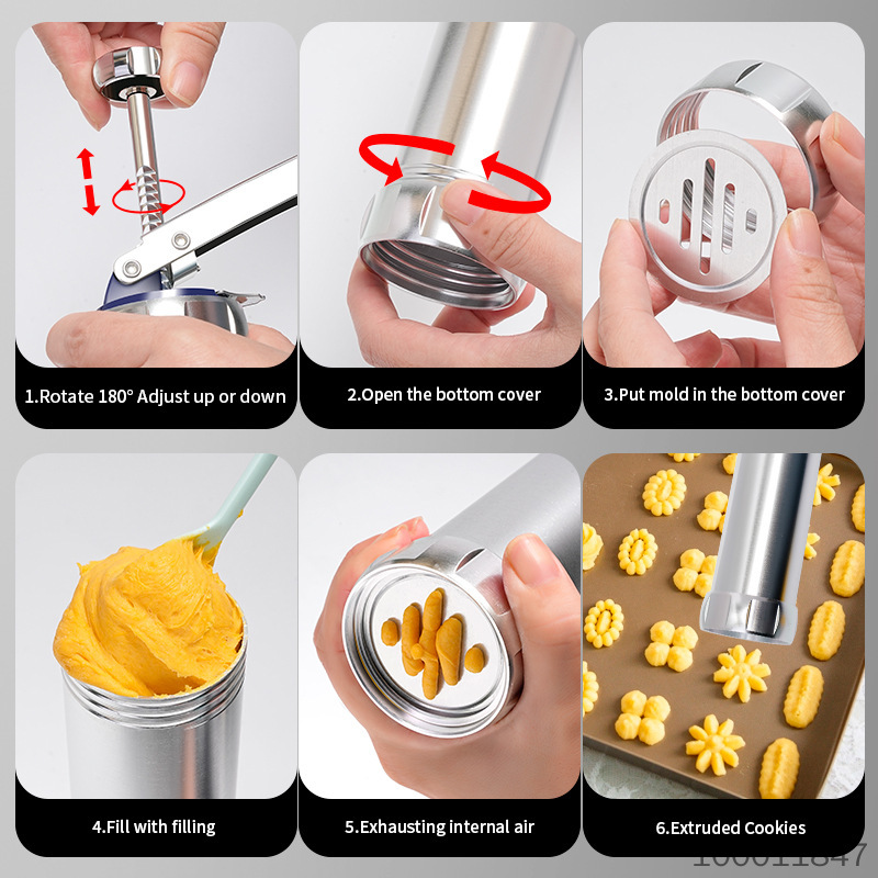 New Upgraded Stainless Steel Cookie Press Gun, 20 Discs + 4 Icing Nozzles, Household Baking Biscuit Maker, Cream Piping Tool, Christmas Cookie Making Kit